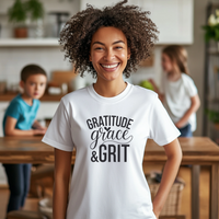 Load image into Gallery viewer, Gratitude Grace &amp; Grit Shirt – Inspirational Christian Women’s Tee – Faith Strength T-Shirt
