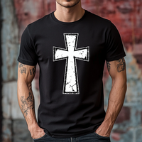 Load image into Gallery viewer, Distressed White Cross T-Shirt, Christian Minimalist Tee, Bold Faith Graphic Shirt, Religious Unisex T-Shirt, Grunge Cross Jesus Te

