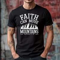 Load image into Gallery viewer, Faith Can Move Mountains T-Shirt, Matthew 17:20 Bible Verse Tee, Christian Mountain Shirt, Religious Graphic Tee, Unisex Inspirational Shirt
