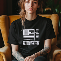 Load image into Gallery viewer, Faith Over Fear ShirtWomen, Christian USA Flag T-Shirt, Patriotic Cross Tee, Religious Graphic Tee, Bible Verse Shirt, Spiritual Gift To
