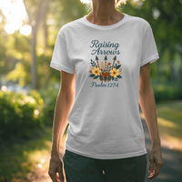 Load image into Gallery viewer, Raising Arrows T-Shirt for Moms, Psalm 127:4 Christian Shirt, Faith-Based Motherhood Tee, Bible Verse Mom Shirt, Women’s Floral Scripture Tee
