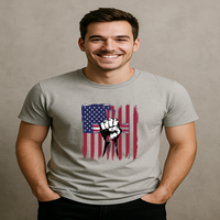 Load image into Gallery viewer, American Flag Cross T-Shirt, USA Faith Graphic Tee, God and Country Shirt, Religious July 4th Tee, Unisex Jesus Shirt
