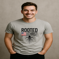 Load image into Gallery viewer, Rooted in Christ T-Shirt, Christian Tree Roots Shirt, Mens Faith Graphic Tee, Bible Verse Shirt, Religious Short Sleeve Tee,
