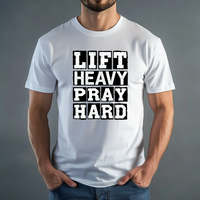 Load image into Gallery viewer, Lift Heavy Pray Hard Shirt – Christian Workout Gym Tee – Faith Fitness Shirt for Men or Women
