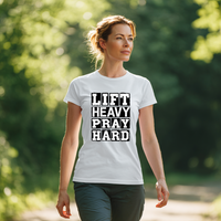 Load image into Gallery viewer, Lift Heavy Pray Hard Shirt – Christian Workout Gym Tee – Faith Fitness Shirt for Men or Women
