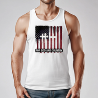 Load image into Gallery viewer, For God and Country Tank Top, Patriotic Christian Shirt, USA Flag with Cross Tee, Religious 4th of July Tank, Unisex Faith and Freedom Shirt
