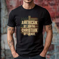 Load image into Gallery viewer, Christian by Grace T-Shirt, Patriotic Faith Shirt, USA ChristianT, Cross Flag Shirt, Religious Graphic Tee,God and Country Shirt
