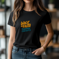 Load image into Gallery viewer, Walk by Faith T-Shirt, Christian Women&#39;s Tee, Bible Verse Shirt, Faith Graphic Tee, Inspirational Christian Shirt
