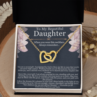 Load image into Gallery viewer, To My Beautiful Daughter – Interlocking Hearts Necklace with Spiritual Message Card
