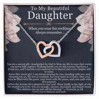 Load image into Gallery viewer, To My Beautiful Daughter – Interlocking Hearts Necklace with Spiritual Message Card

