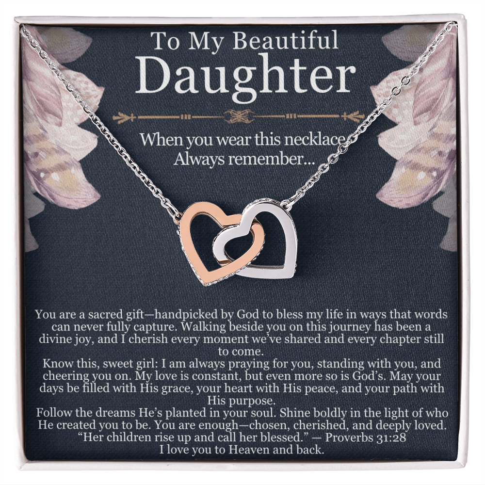 To My Beautiful Daughter – Interlocking Hearts Necklace with Spiritual Message Card