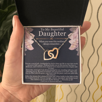 Load image into Gallery viewer, To My Beautiful Daughter – Interlocking Hearts Necklace with Spiritual Message Card
