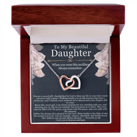 Load image into Gallery viewer, To My Beautiful Daughter – Interlocking Hearts Necklace with Spiritual Message Card
