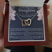 Load image into Gallery viewer, To My Beautiful Daughter – Interlocking Hearts Necklace with Spiritual Message Card
