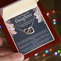 Load image into Gallery viewer, To My Beautiful Daughter – Interlocking Hearts Necklace with Spiritual Message Card
