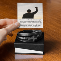 Load image into Gallery viewer, Faith &amp; Strength Black Leather Cross Bracelet – For the Man Grounded in Purpose
