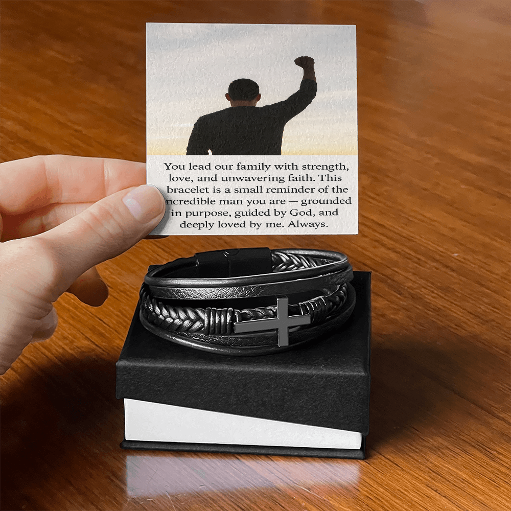 Faith & Strength Black Leather Cross Bracelet – For the Man Grounded in Purpose