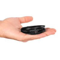 Load image into Gallery viewer, Faith &amp; Strength Black Leather Cross Bracelet – For the Man Grounded in Purpose
