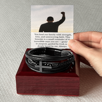 Load image into Gallery viewer, Faith &amp; Strength Black Leather Cross Bracelet – For the Man Grounded in Purpose
